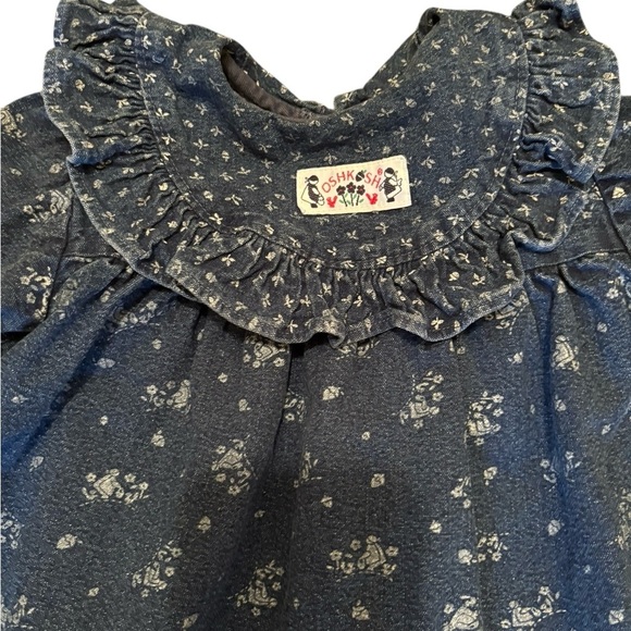 VTG 90’s. OshKosh B’Gosh Denim Dress Sz 3T Ruffle Collar Red Button Back Logo - Picture 3 of 8